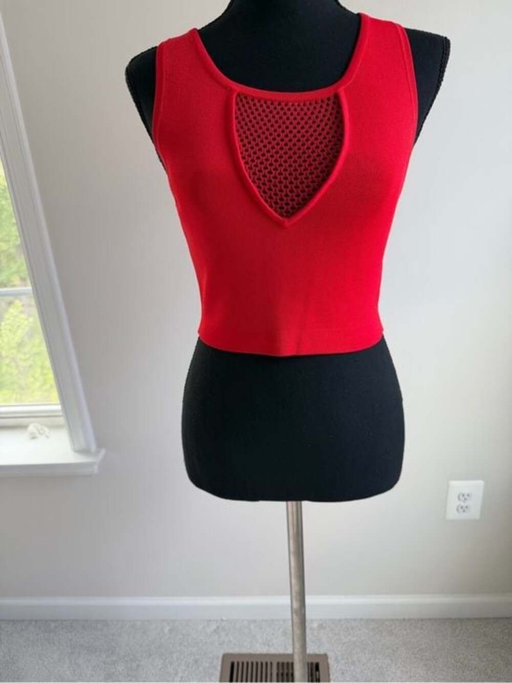 Bebe Red Mesh Detail Tank Top Women Size S Sexy Stylish Top